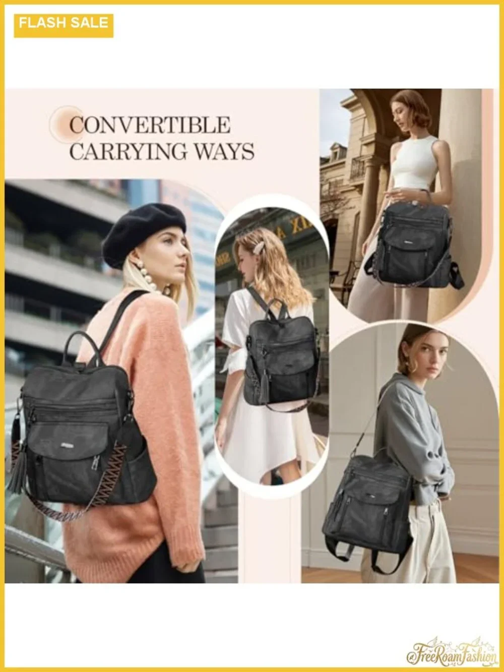 Women's PU Leather Fashion Backpack Purse Convertible Handbag Travel